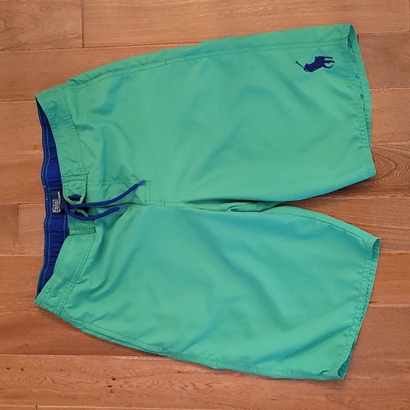EUC Boys Polo Ralph Lauren Green swim trunks with navy logo large 14/16 - Picture 2 of 5